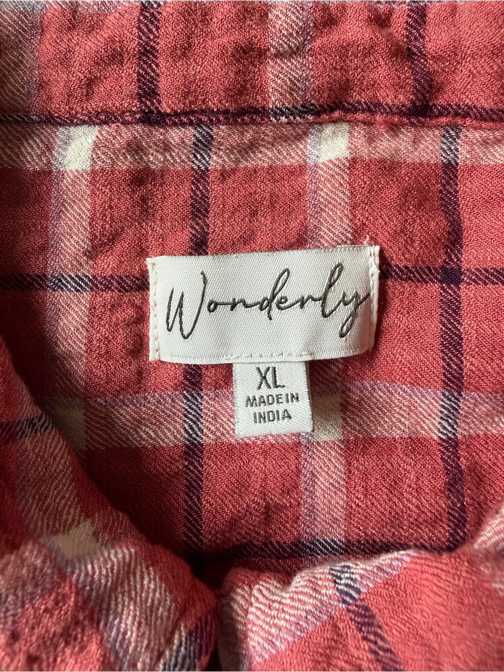Wonderly Plaid Button Down Blouse Rust Pink Textured Crinkle Long Sleeve Size XL - Picture 4 of 5